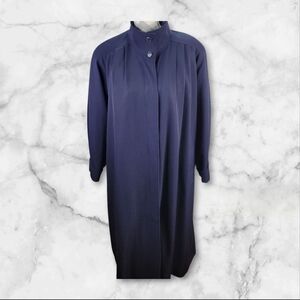 Saks Fifth Avenue Navy Blue Wool Long Coat Wool Button Off Red Liner Size 8